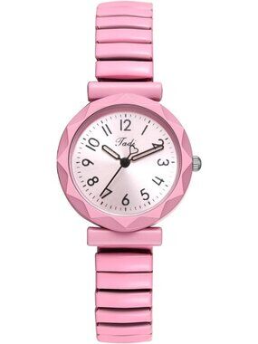 Unisex Pink Analog Quartz Stretch Band Elastic Stainless Steel Expansion Watch